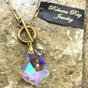 Crystal Beaded Charm Necklace | 14kt Gold-Plated Paperclip Chain | 18"